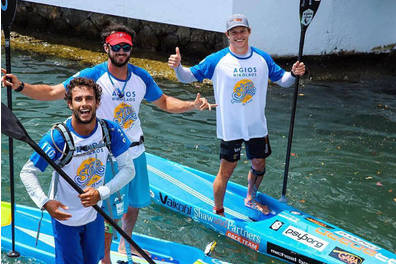 Group paddle boarding with Michael Booth