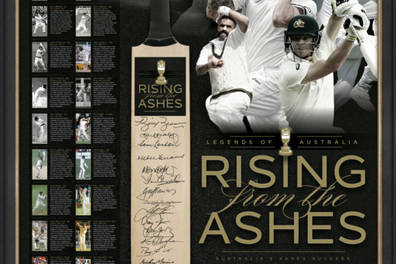 'RISING FROM THE ASHES' SIGNED BAT DISPLAY