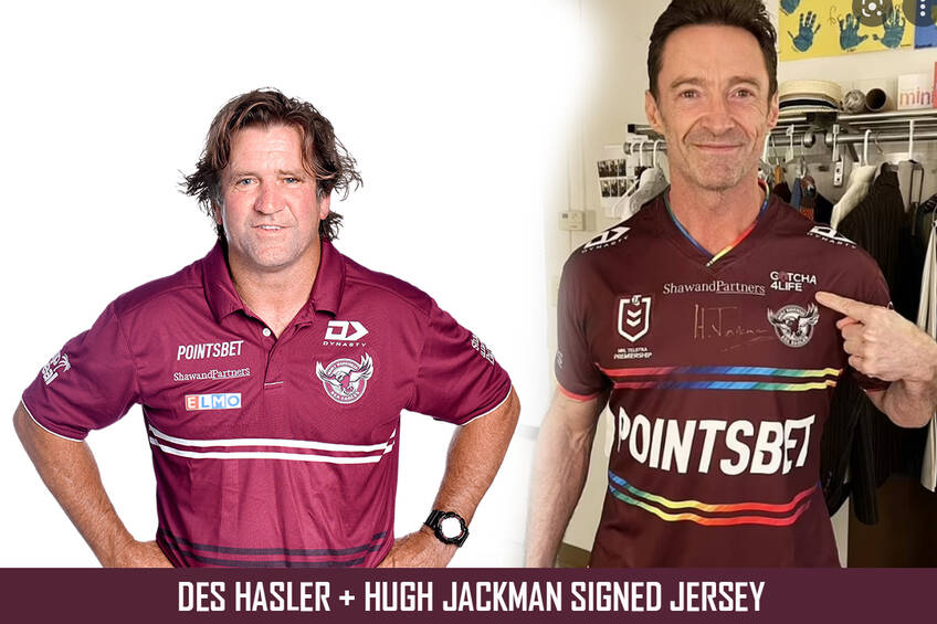 Hugh Jackman and Des Hasler - Everyone in League signed Jersey0