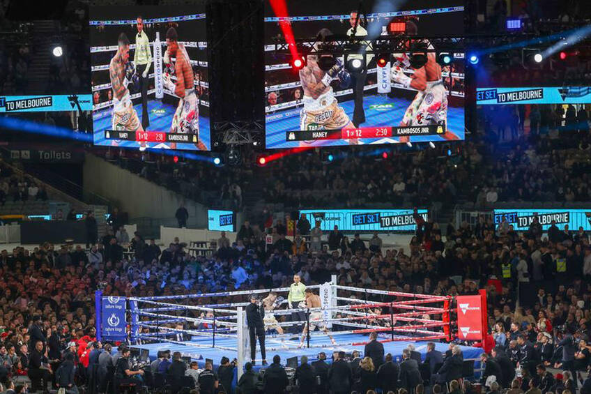 Photo in the ring at the Kambosos / Haney Rematch0